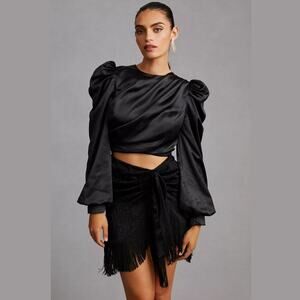 Anthropologie Mini Fringed Black Skirt - New - Size 8